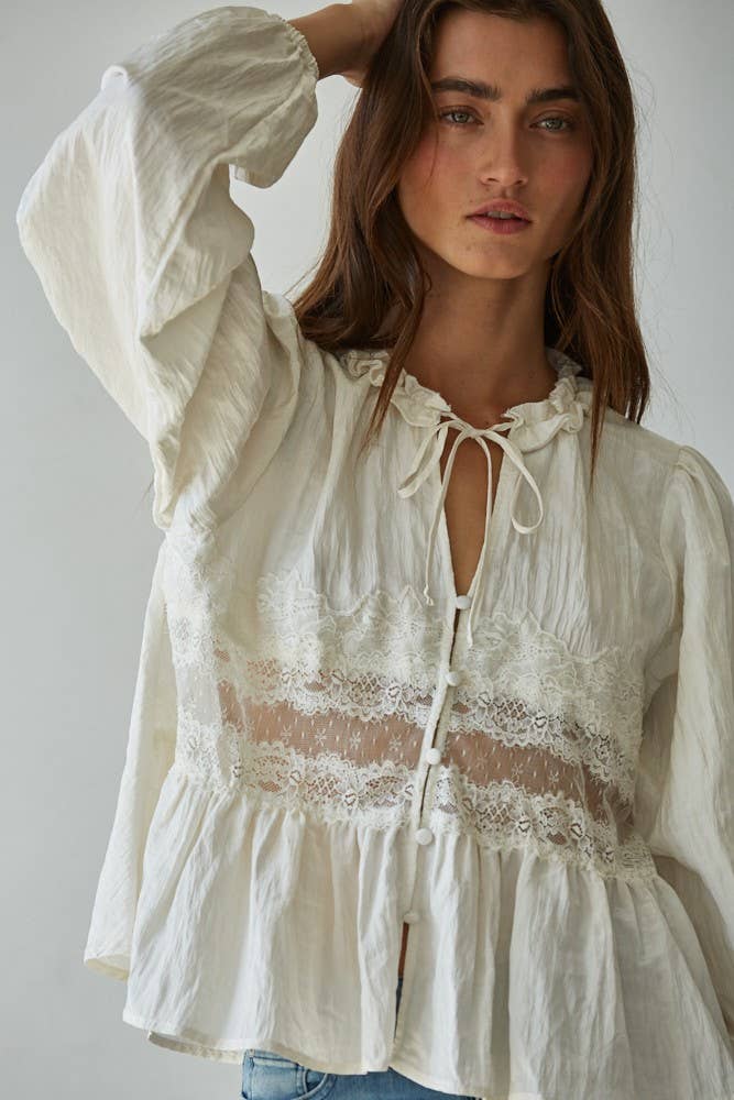 By Together Love Notes Blouse S Off White