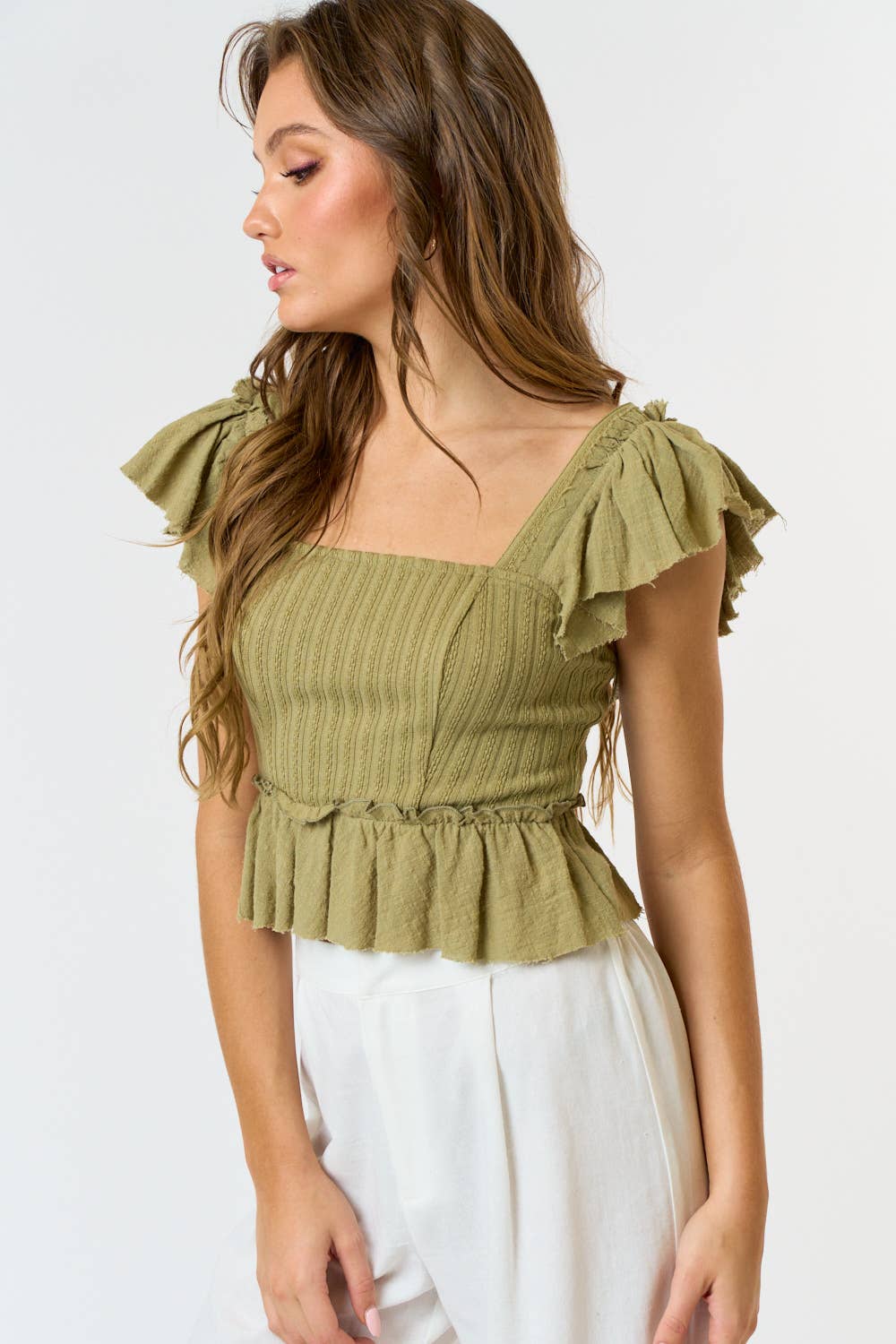 Blue Blush LILY RUFFLED KNIT TOP