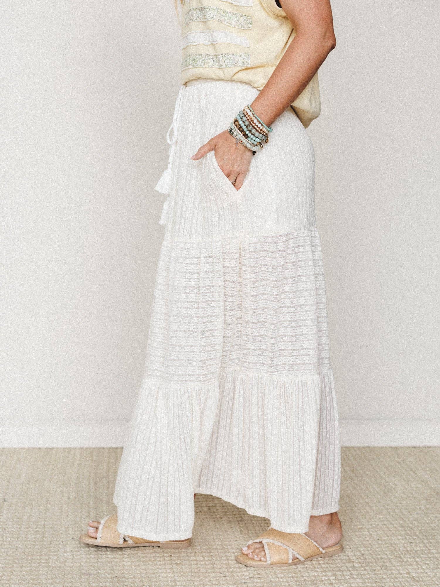 Three Bird Nest Golden Drift Tiered Maxi Skirt - Cream