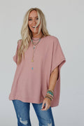 Three Bird Nest Moon Glow Texture Knit Top - Rose Faded
