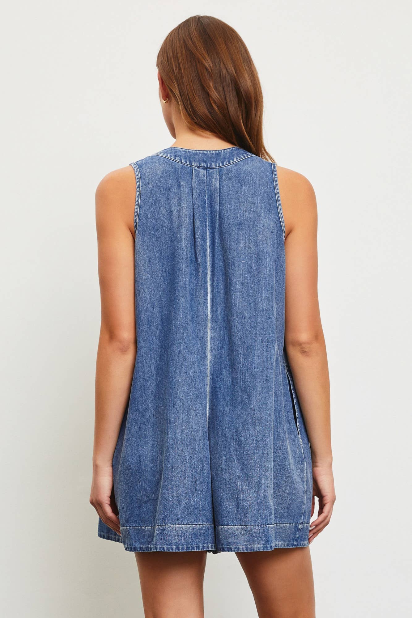 Mustard Seed TIE WITH PLEATED DENIM ROMPER