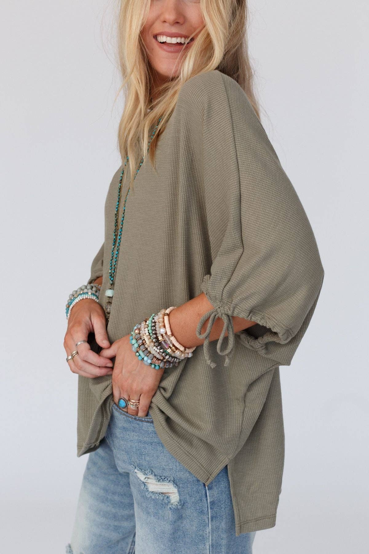 Three Bird Nest LITTLE LARK PUFF SLEEVE TEE - OLIVE