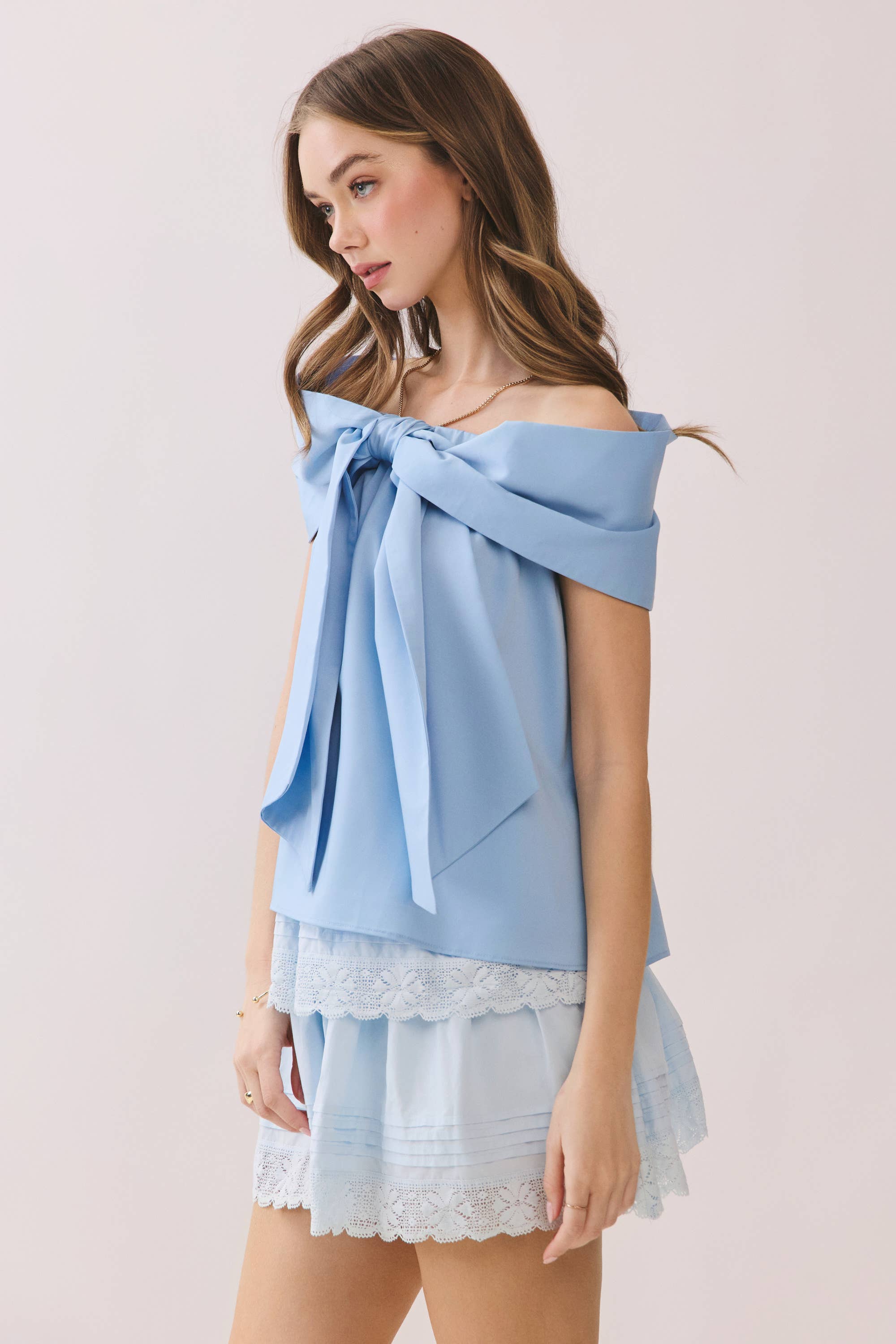 TCEC CT9079-Bow Accented Off The Shoulder Top