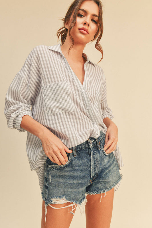 MIOU MUSE STRIPED BUTTON DOWN SHIRTS