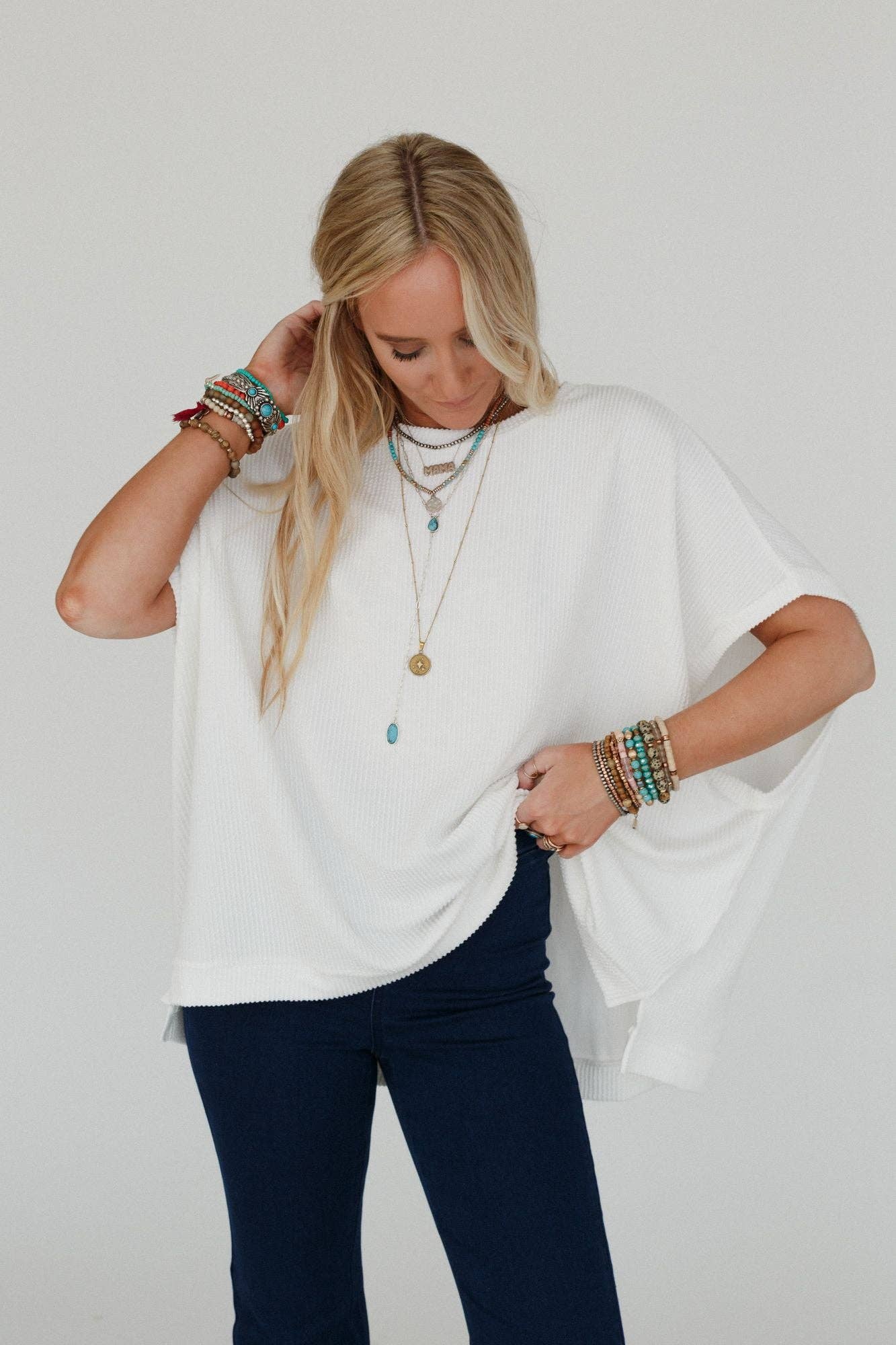 Three Bird Nest Moon Glow Texture Knit Top - Off White