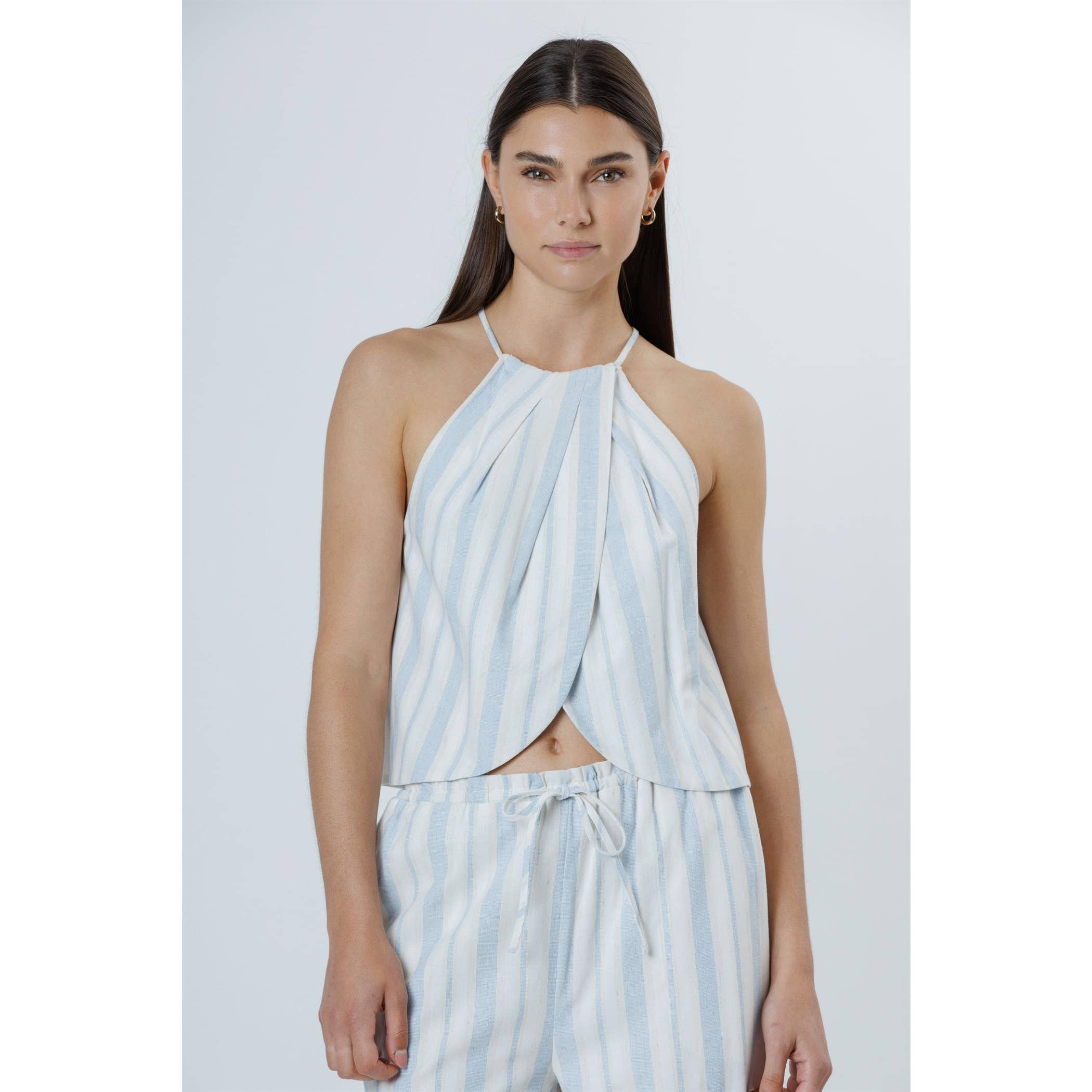 STORIA Walk On The Beach Top IVORY BLUE STRIPE
