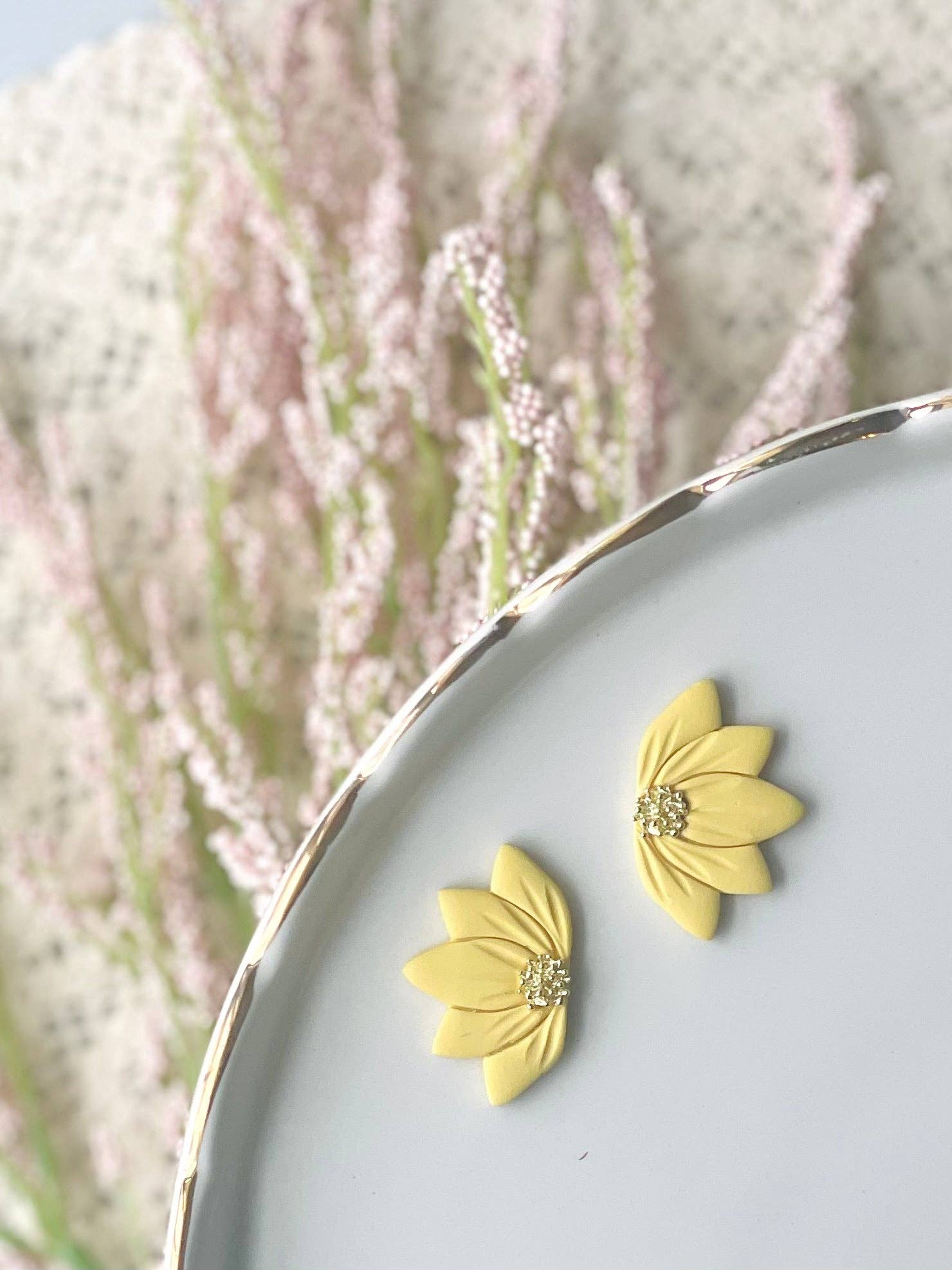 E & M Creative Design Co. Half flower earrings Yellow Floral