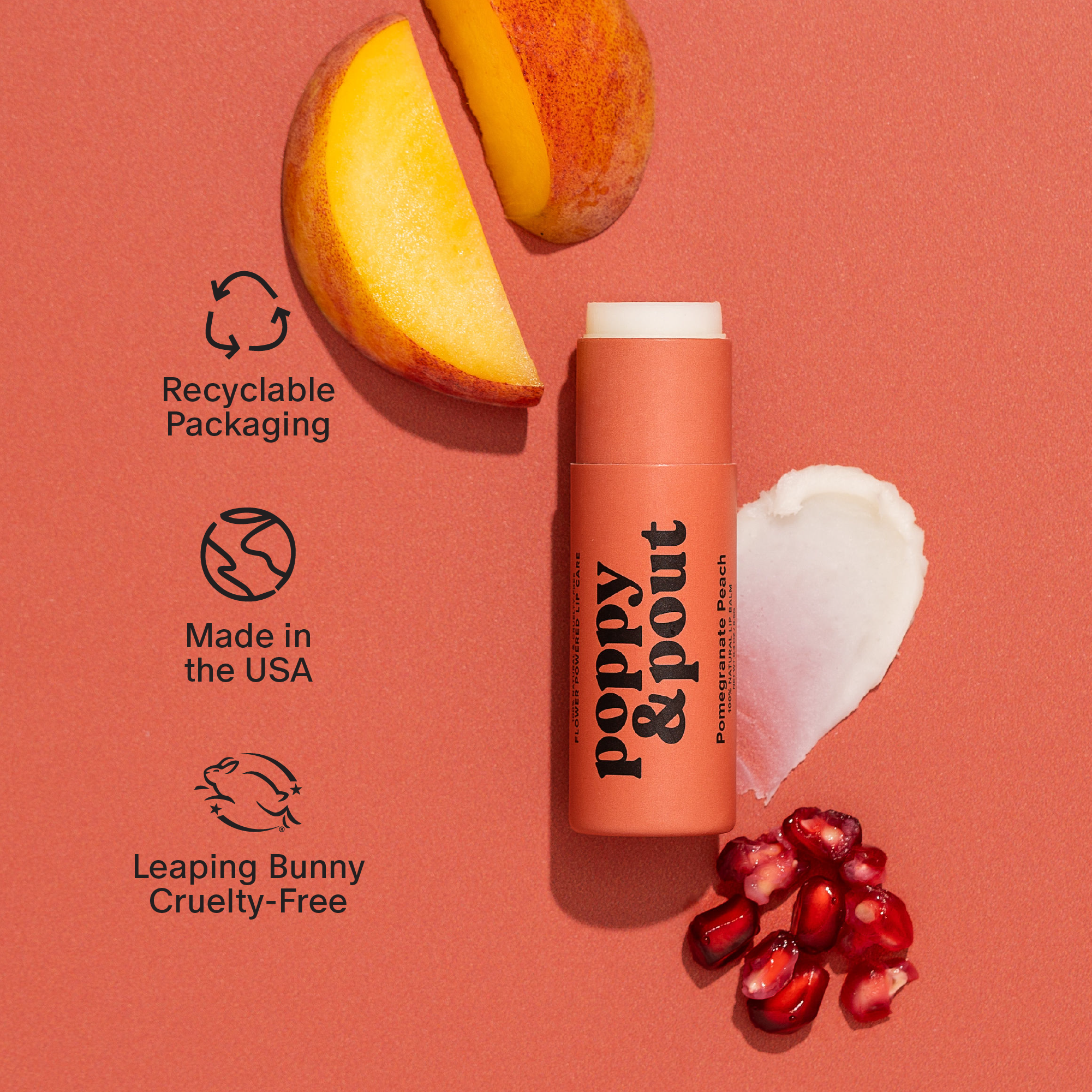 Poppy & Pout Lip Balm, Pomegranate Peach