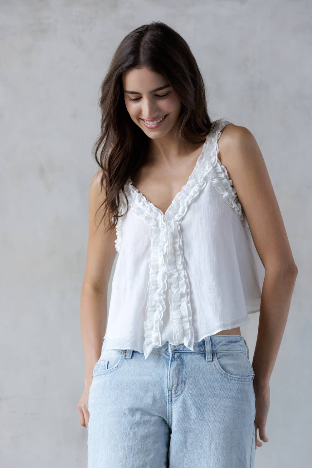 STORIA DAPHNE RUFFLED TOP M WHITE