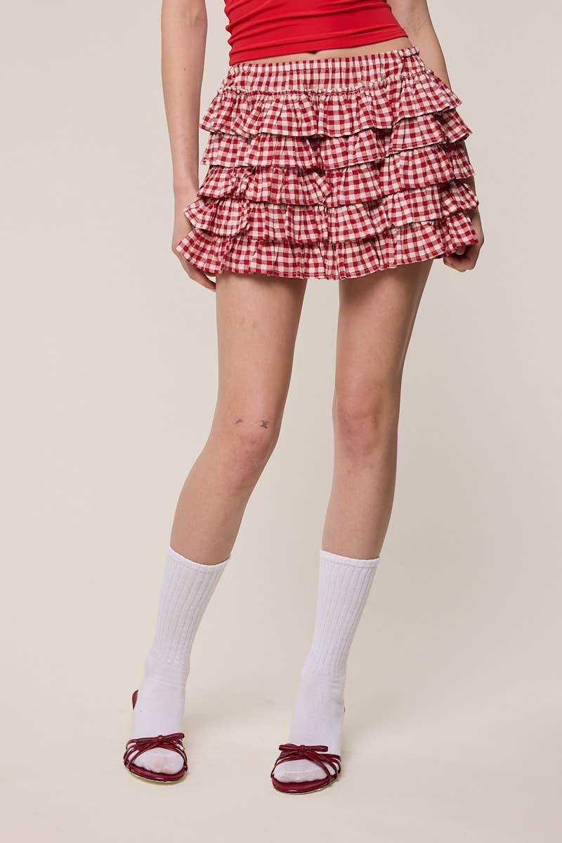 Sky to Moon WINNIE RUFFLE MINI SKORT RED CHECKER
