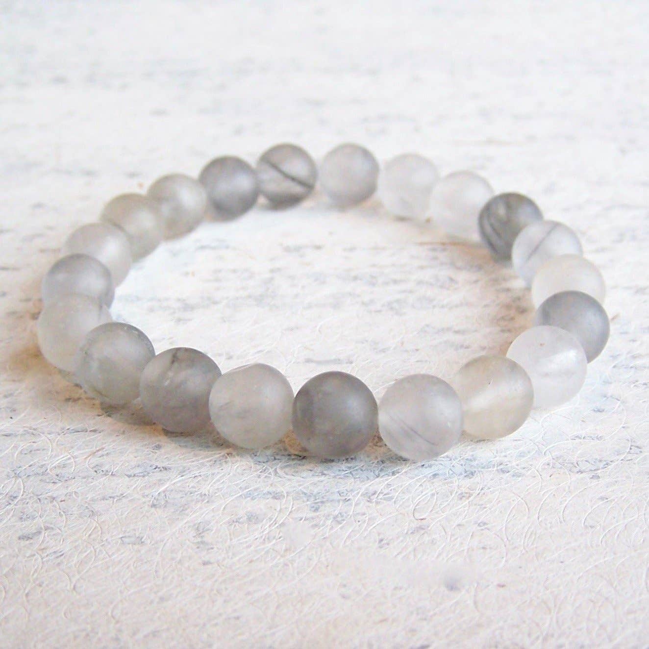 Jo Bird Jewelry Gemstone Elastic Bracelet - Greys Matte Cloudy Quartz