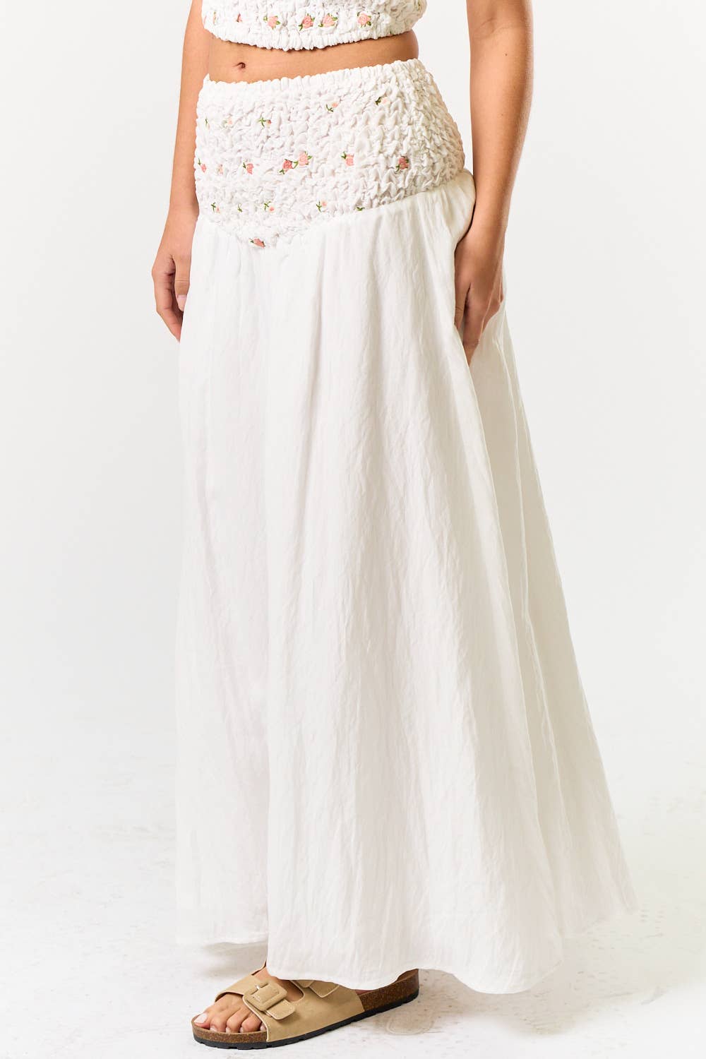 Blue Blush DAMAGED: SMOCKED WAISTBAND MAXI SKIRT