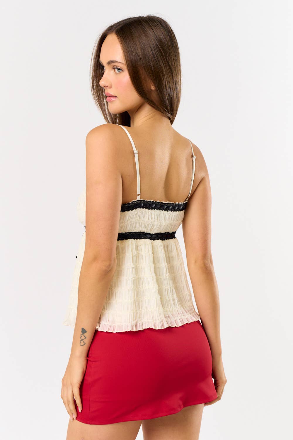 Blue Blush CONTRAST LACE MIX CHIFFON CAMI TOP