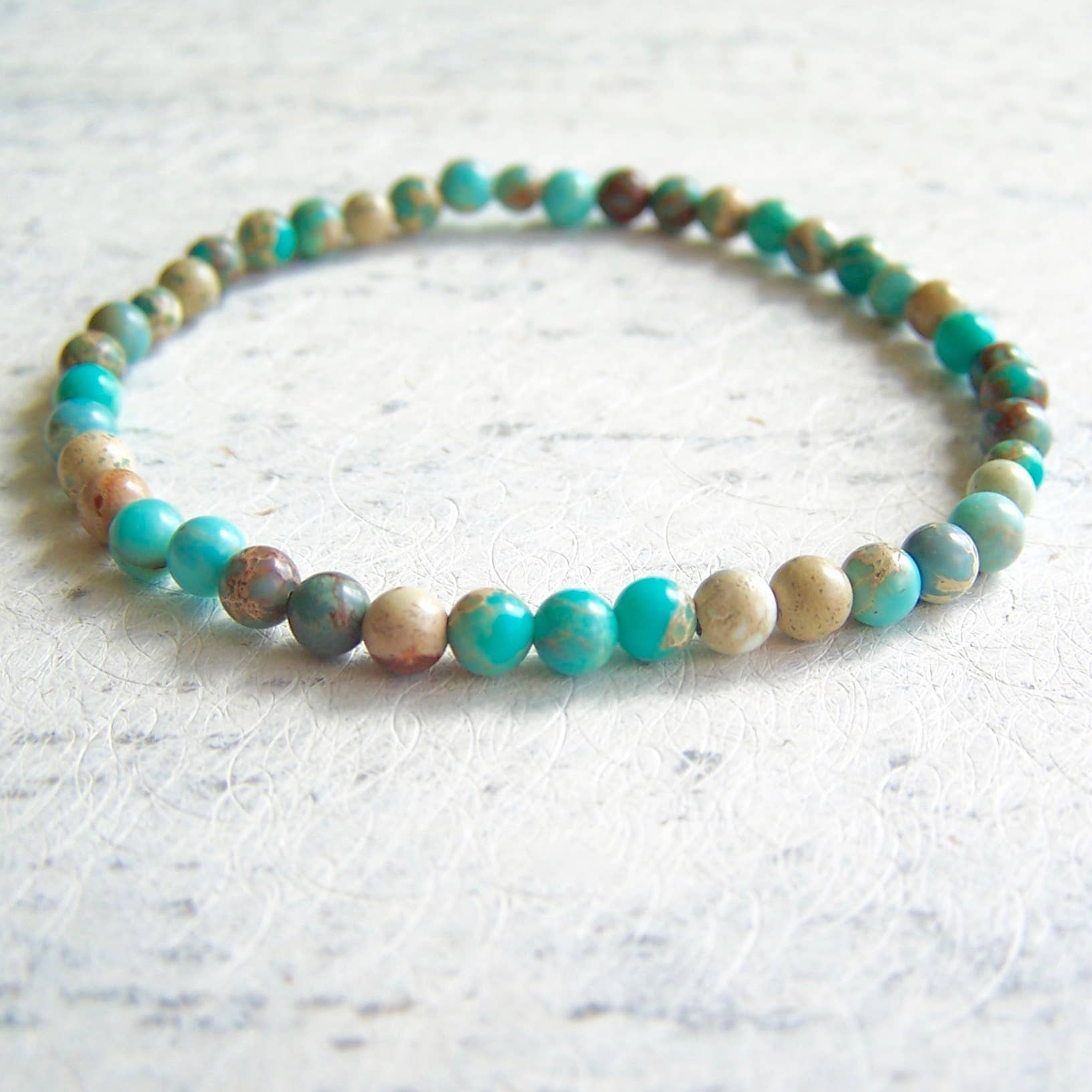 Jo Bird Jewelry Gemstone Elastic Bracelet - Caribbean 4mm Turquoise Sea Sediment Jasper