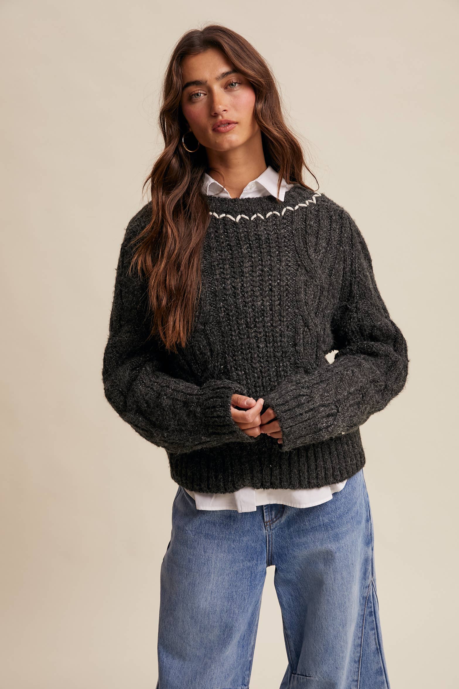 Listicle Fireside Cable Knit Sweater