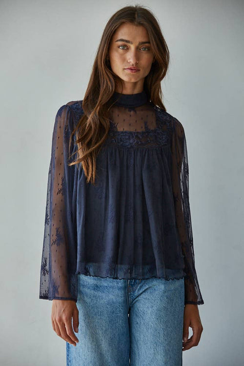By Together Gypsy Bell Sleeve Blouse Navy
