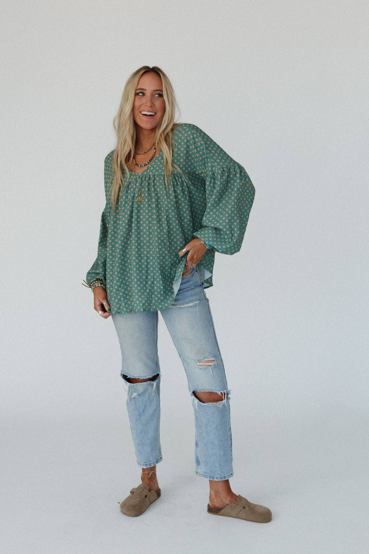 Three Bird Nest Kendrix Printed Top - Teal