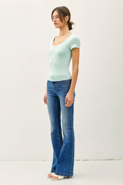 Be Cool BASIC DOUBLE LINED SCOOP NECK CAP SLEEVE TOP