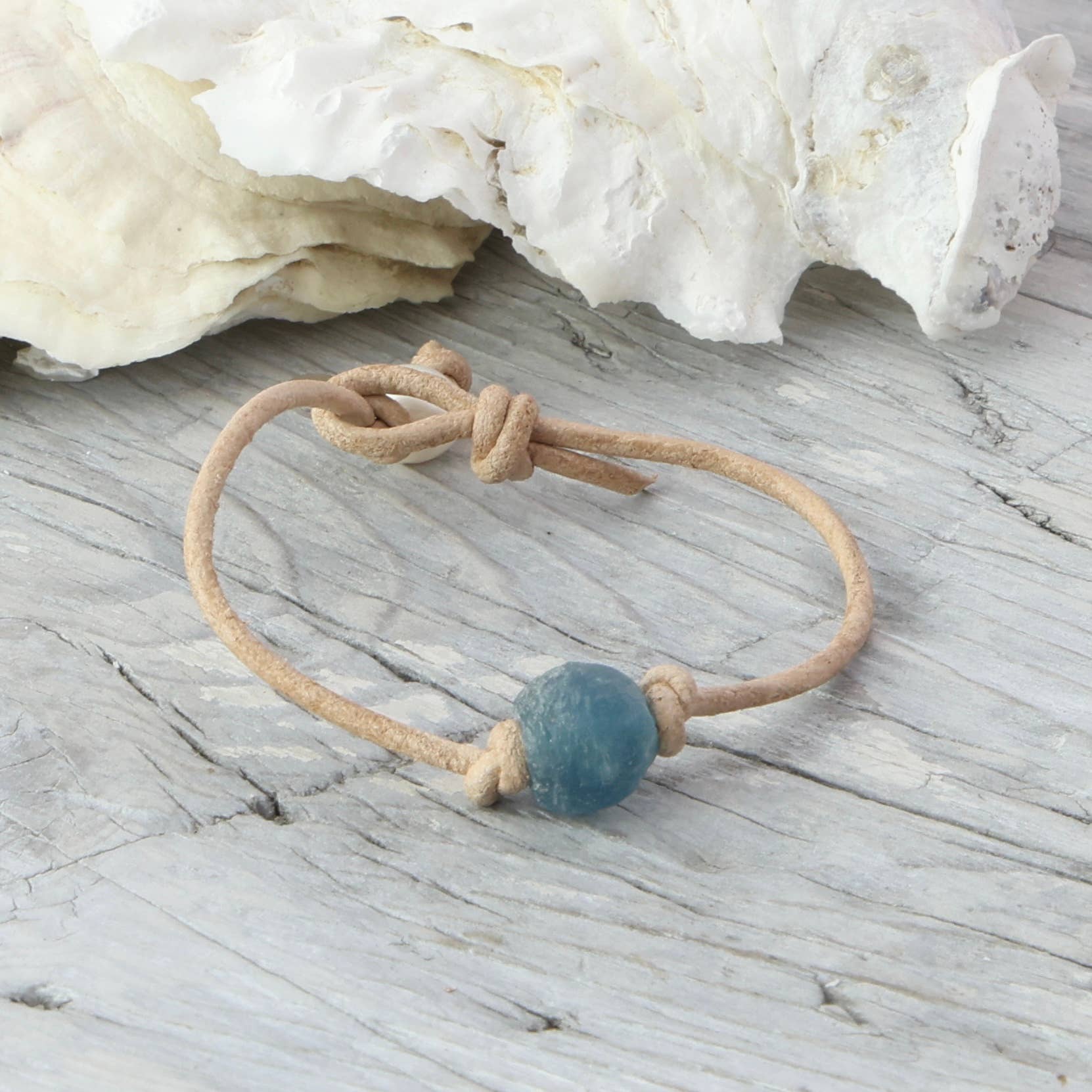 Cape Cod Chokers RECYCLED SEA GLASS LEATHER BRACELET
