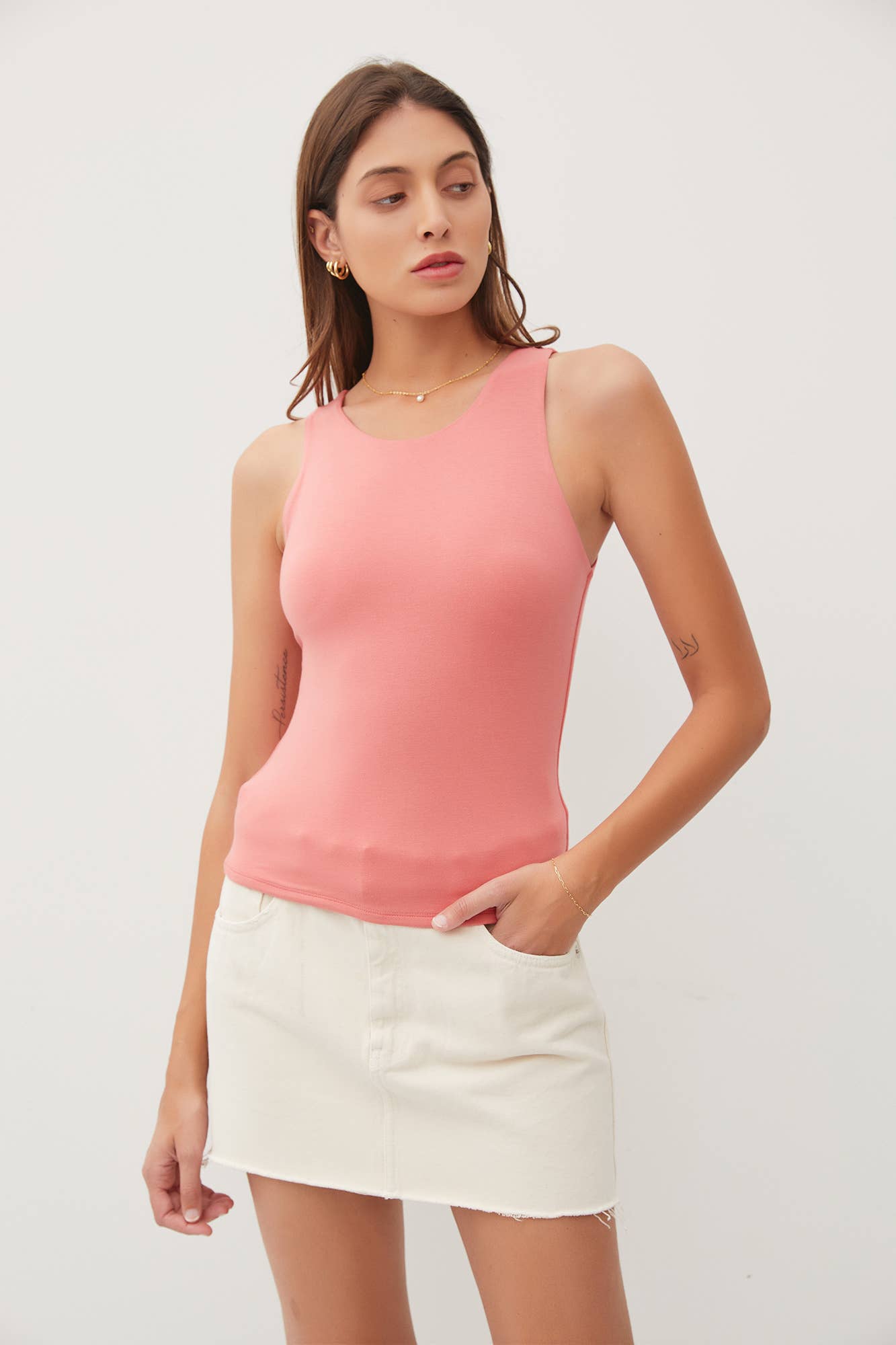 Be Cool BASIC THREADS ROUND NECK TANK Coral