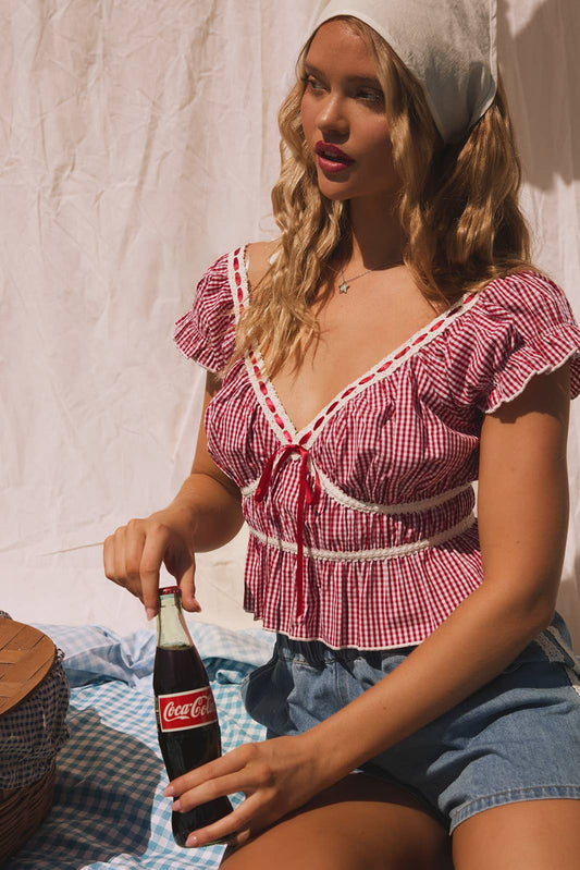 LE LIS V-NECKLINE TOP WITH LACE TRIM