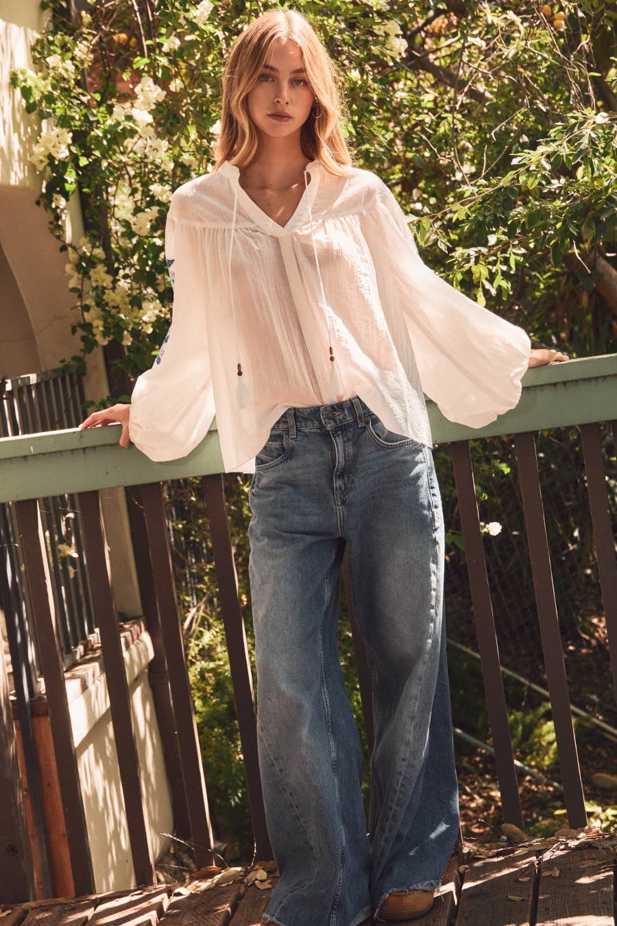 Oddi Seaside Stitch Peasant Top
