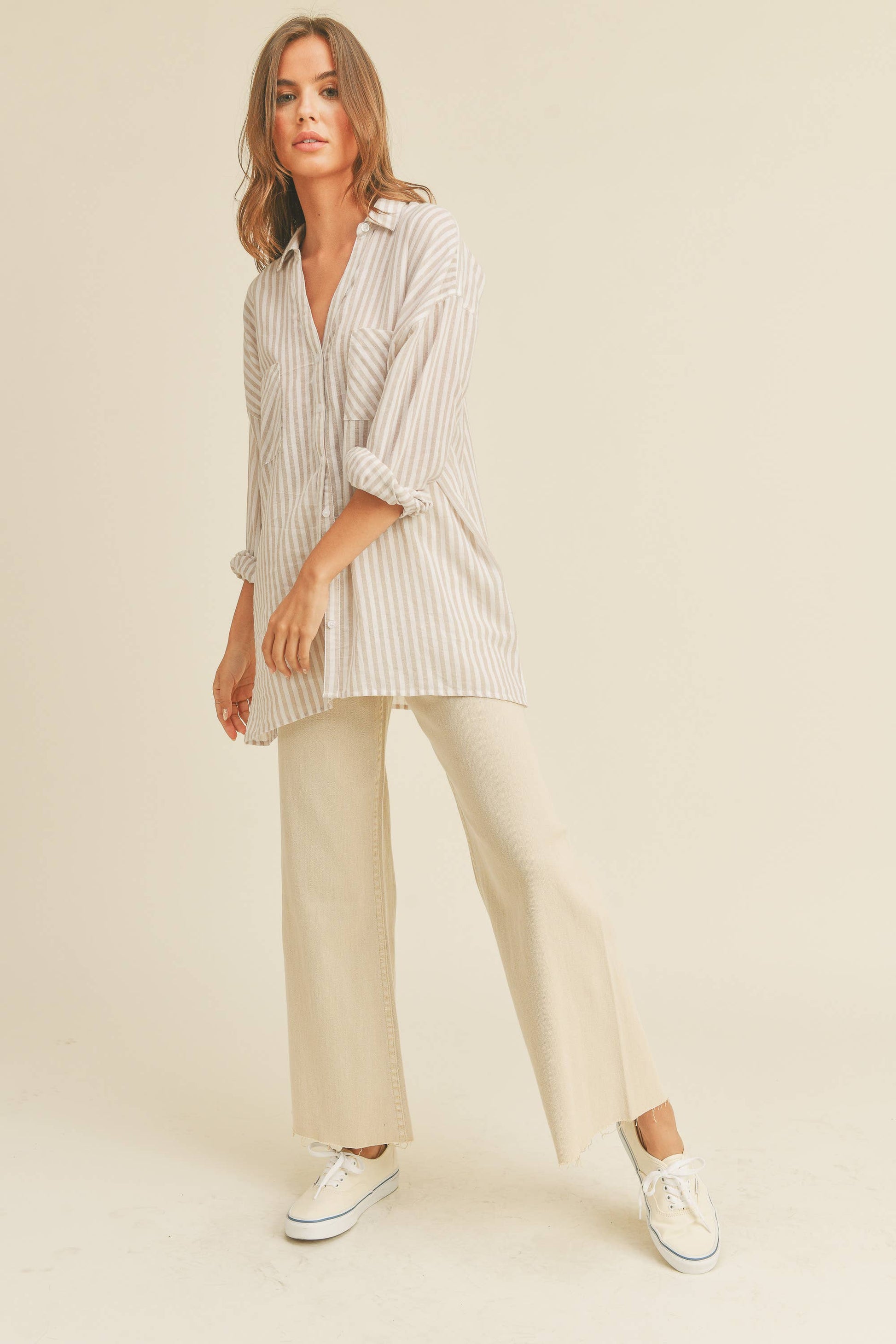 MIOU MUSE STRIPED BUTTON DOWN SHIRTS