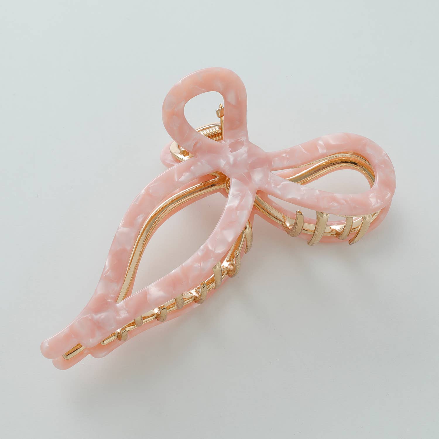 Adorro Sabrina Rosé Ribbon Metal Bow Claw Clip - Large Saltwater Pink