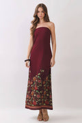 TCEC CD07414-Border Floral Strapless Maxi Dress CRIMSON