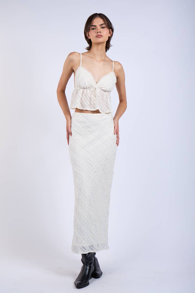 Sky to Moon DIAGONAL RUFFLE HIGH-WAIST LAYERED LONG MIDI SKIRT