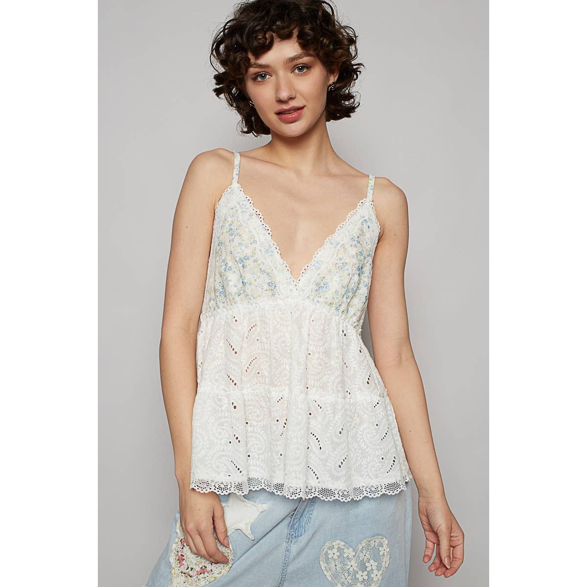 Pol Clothing V-neck ruffle sleeveless top