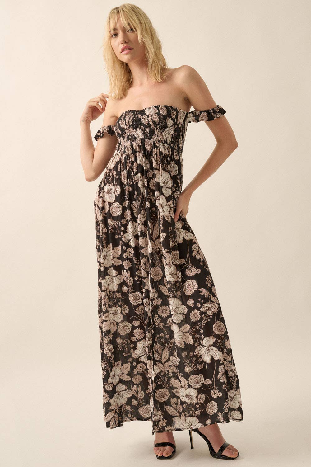 Promesa USA Floral Sweetheart Empire-Waist Maxi Dress