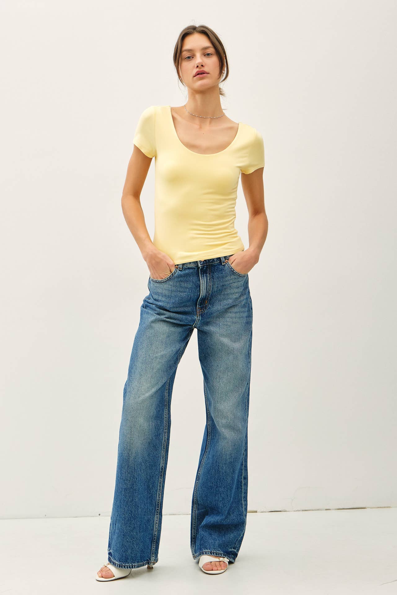 Be Cool BASIC THREADS DOUBLE LINED SCOOP NECK CAP SLEEVE TOP