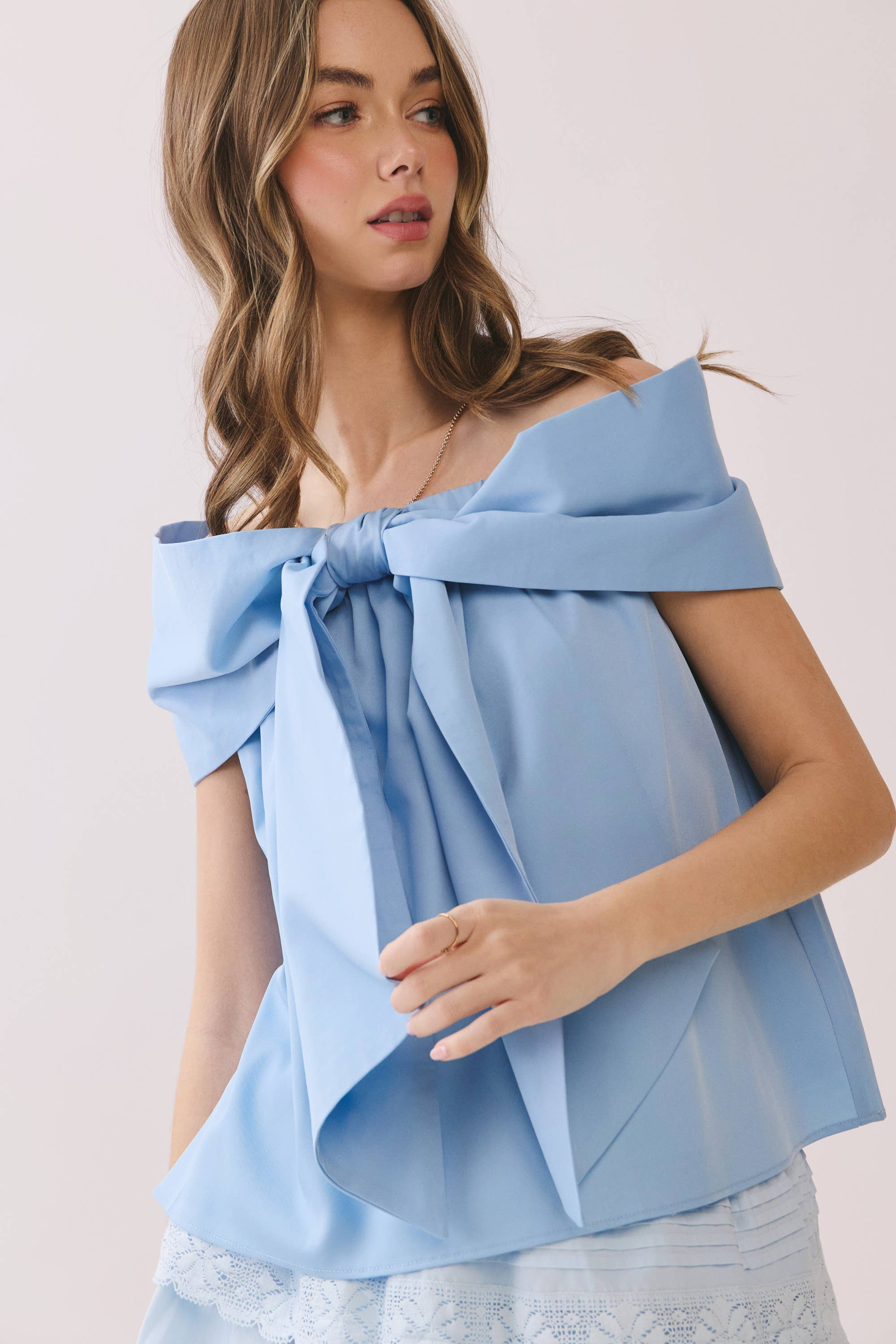TCEC CT9079-Bow Accented Off The Shoulder Top