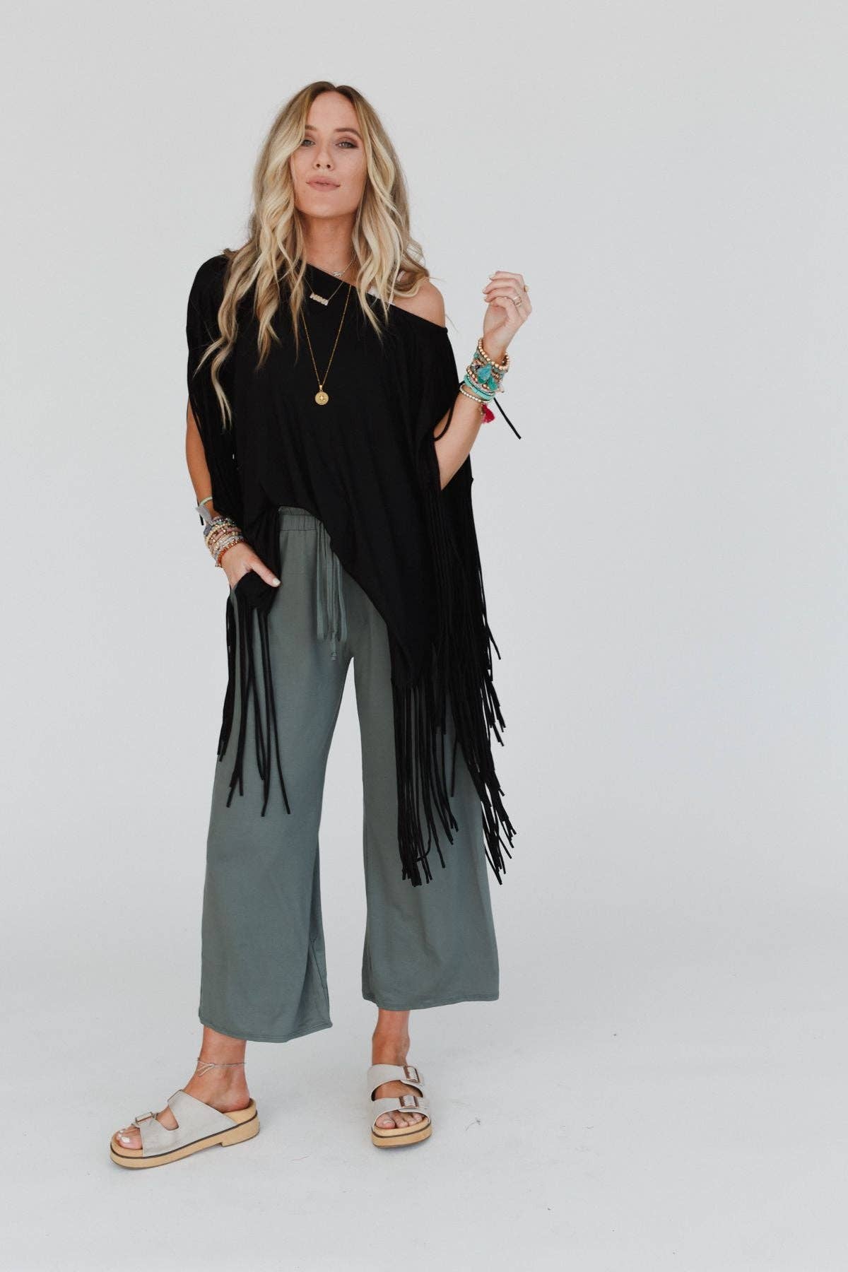 Three Bird Nest SHOWSTOPPER FRINGE TOP - BLACK