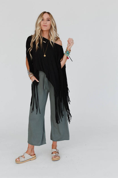 Three Bird Nest SHOWSTOPPER FRINGE TOP - BLACK