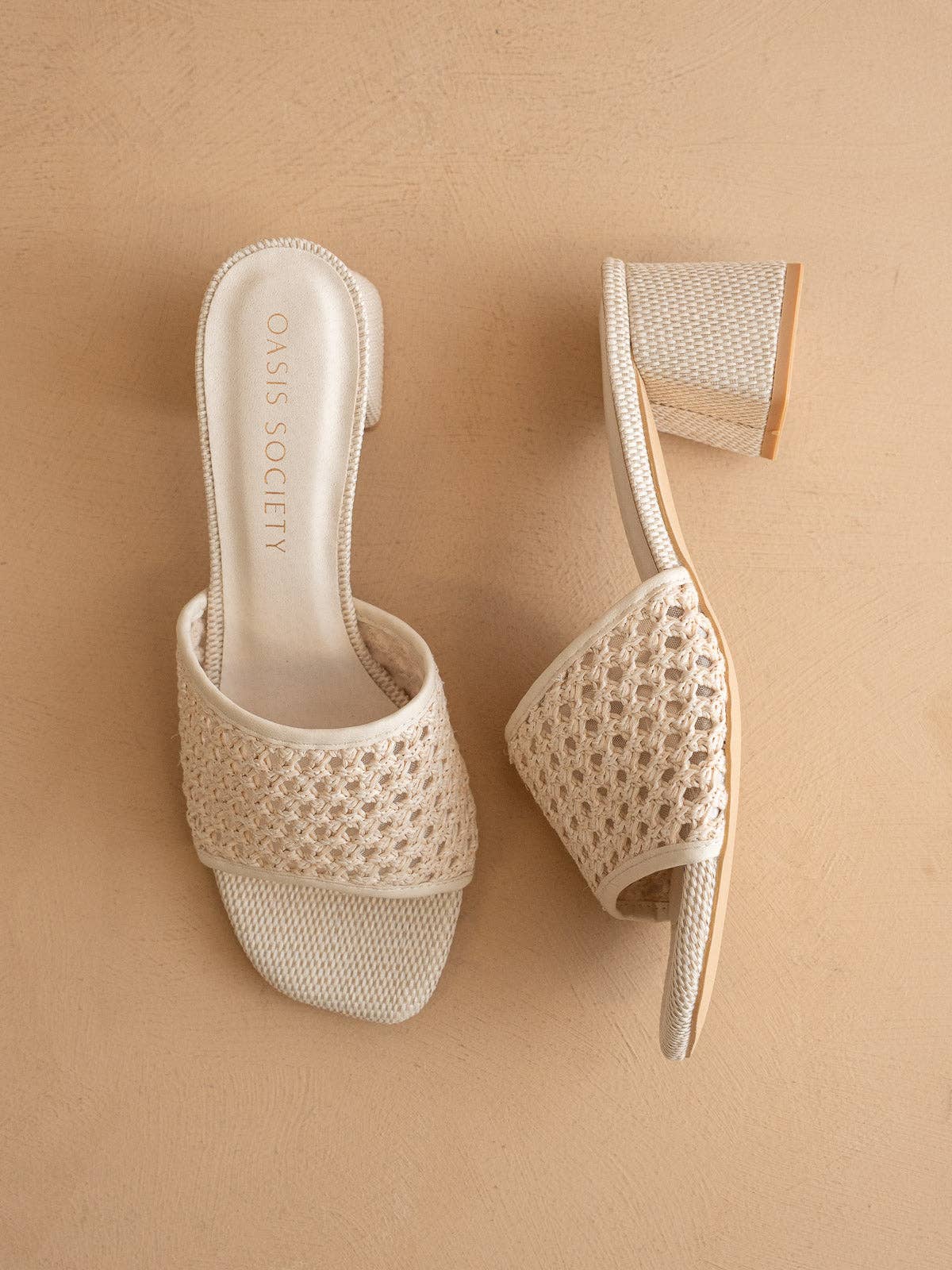 OASIS SOCIETY The Sharon | Ivory Textured Raffia Block Heel Slide Sandal