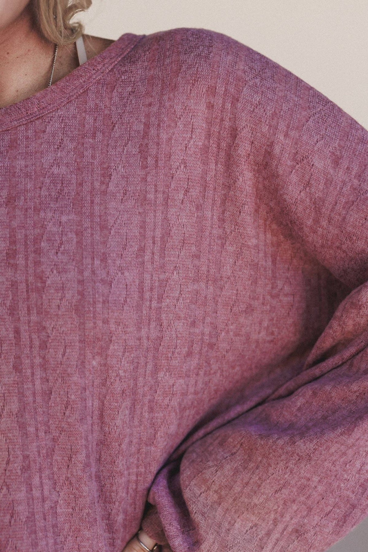 Three Bird Nest Sweet Heart Balloon Sleeve Knit Sweater - Mulberry