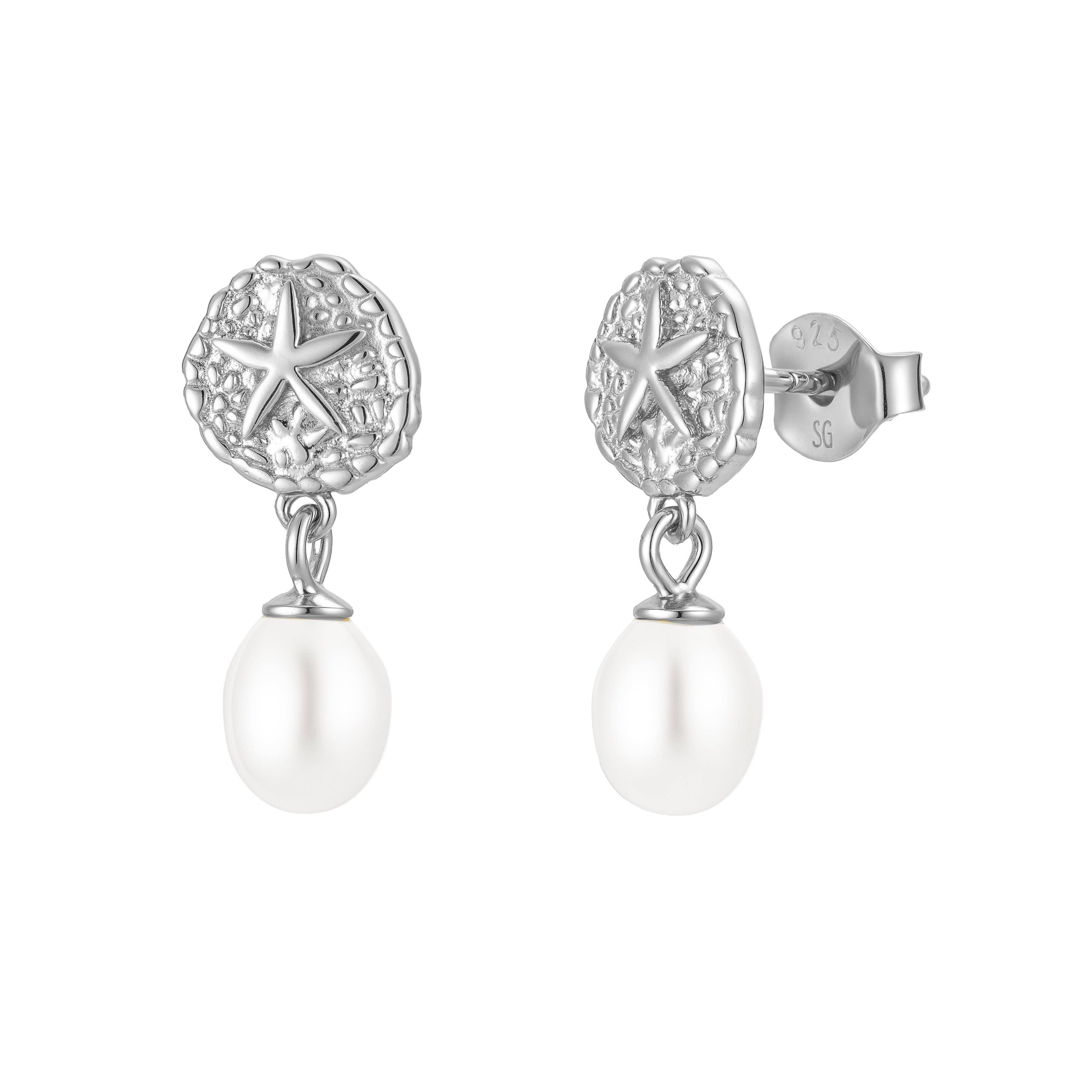 The Salty Gem Sand Dollar Pearl Earrings