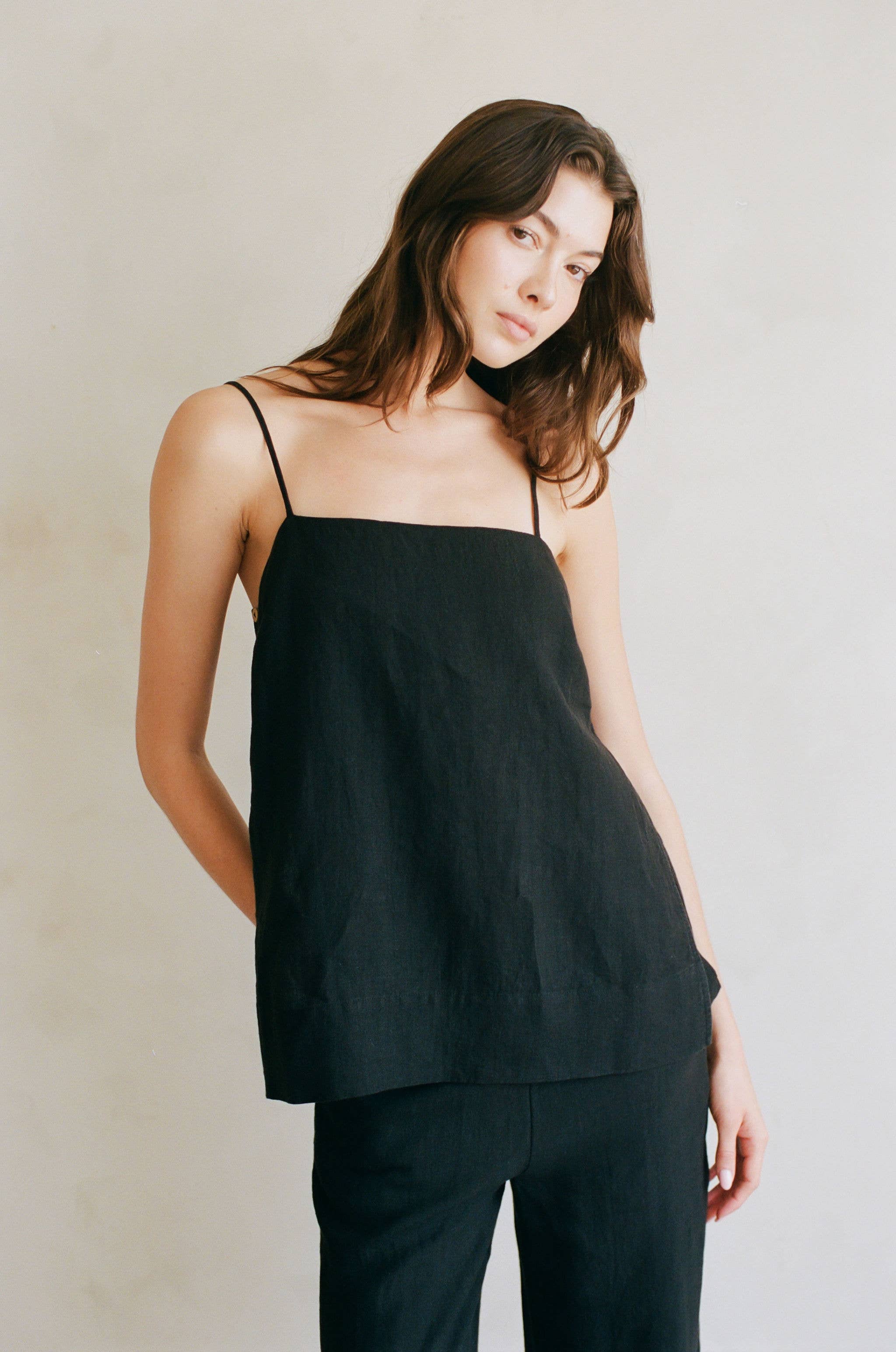 By Together Beach Night Linen Top Black S