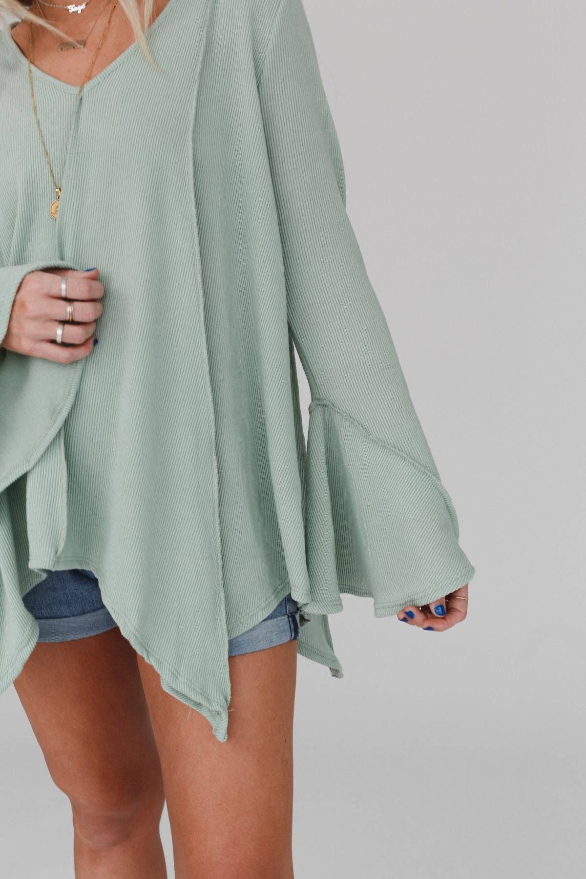 Three Bird Nest Golden Hour Long Bell Sleeve Top - Sage