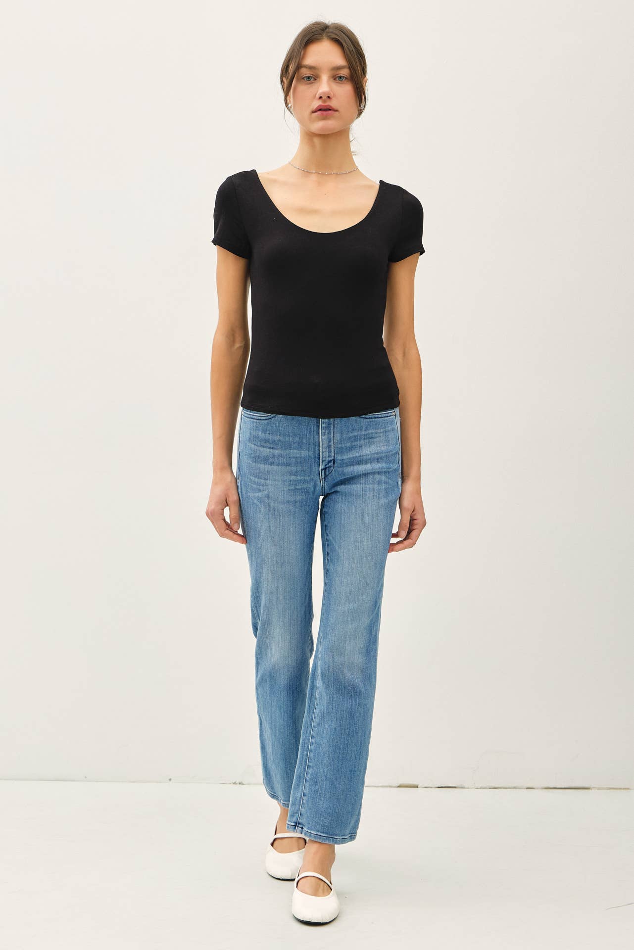 Be Cool BASIC DOUBLE LINED SCOOP NECK CAP SLEEVE TOP
