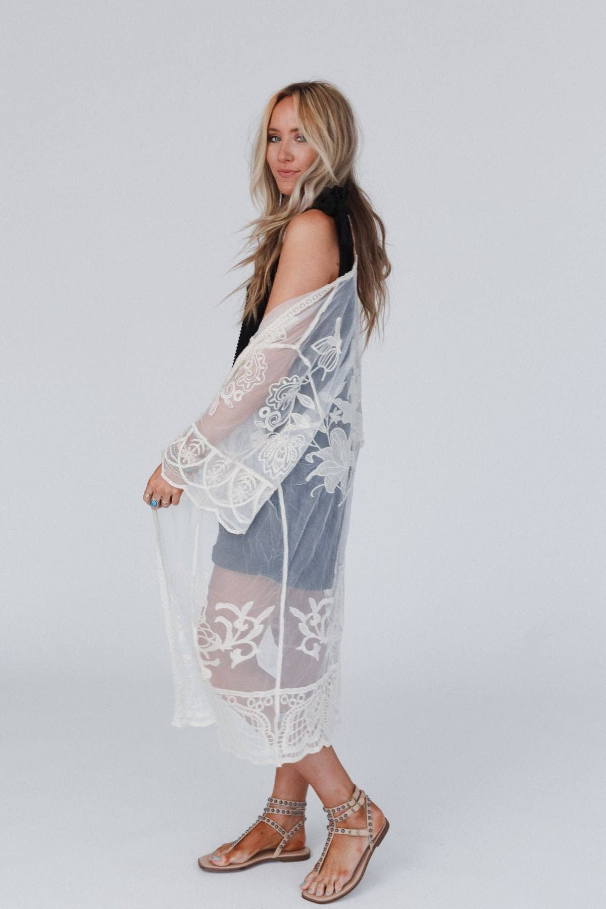Three Bird Nest Butterfly Beach Kimono - Ivory