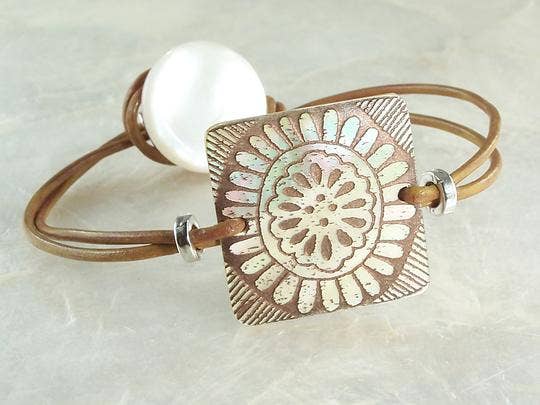 Jo Bird Jewelry Link Bracelet Metallic Mocha Mandalla On MOP