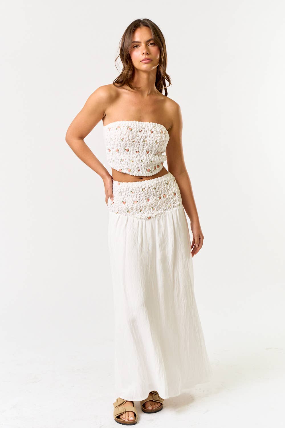 Blue Blush DAMAGED: SMOCKED WAISTBAND MAXI SKIRT