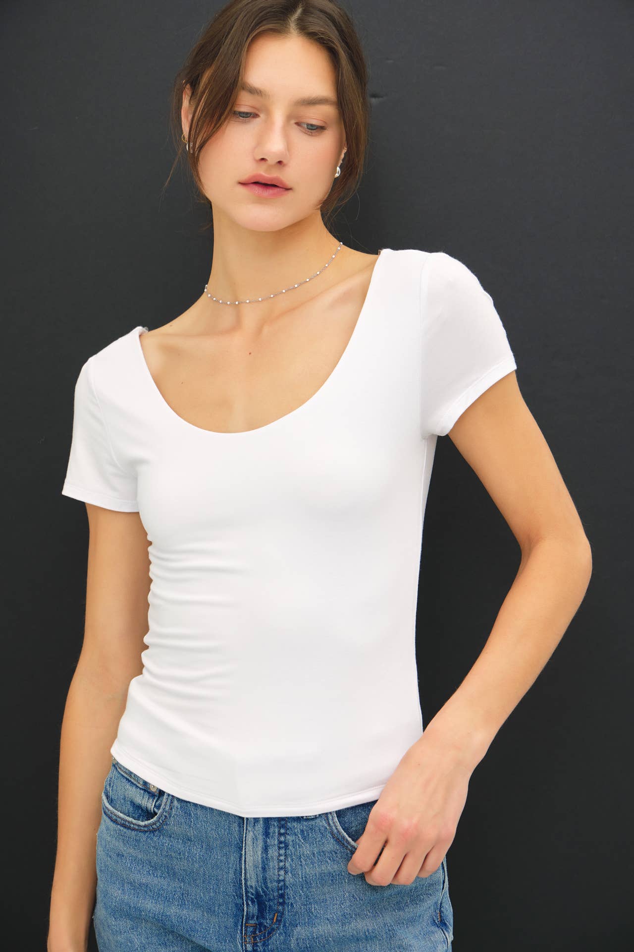 Be Cool BASIC THREADS DOUBLE LINED SCOOP NECK CAP SLEEVE TOP Off-White