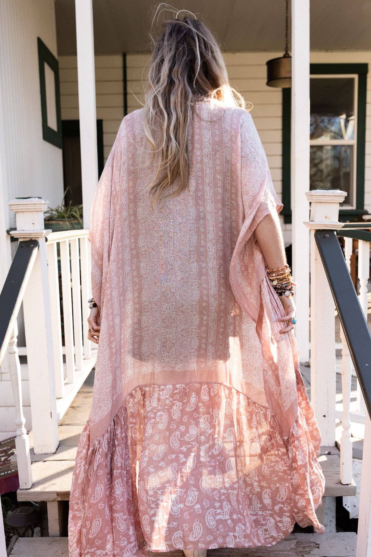 Three Bird Nest Paisley Tapestry Free Flow Kimono - Blush