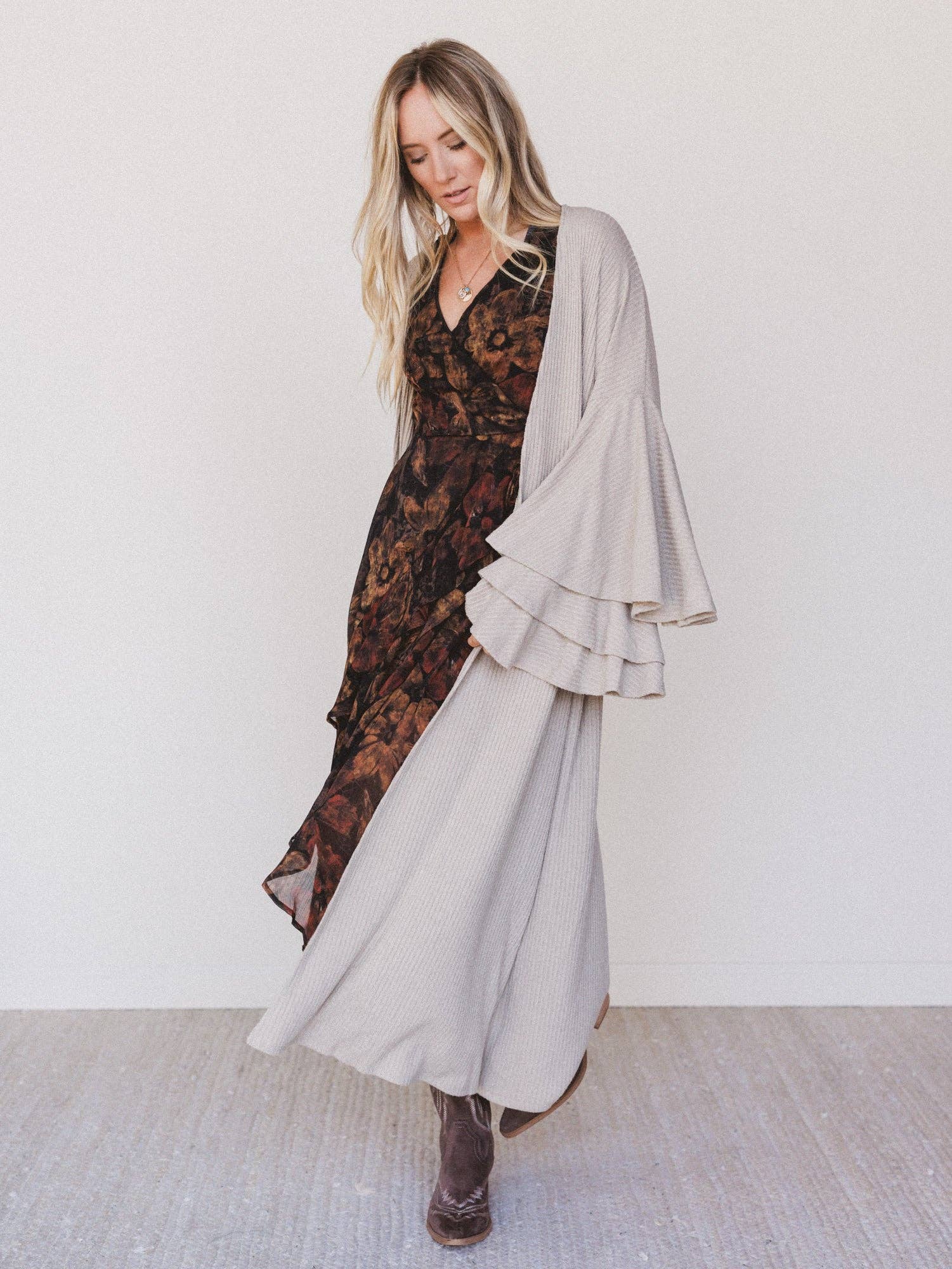 Three Bird Nest Radiant Ruffles Duster Cardigan - Taupe