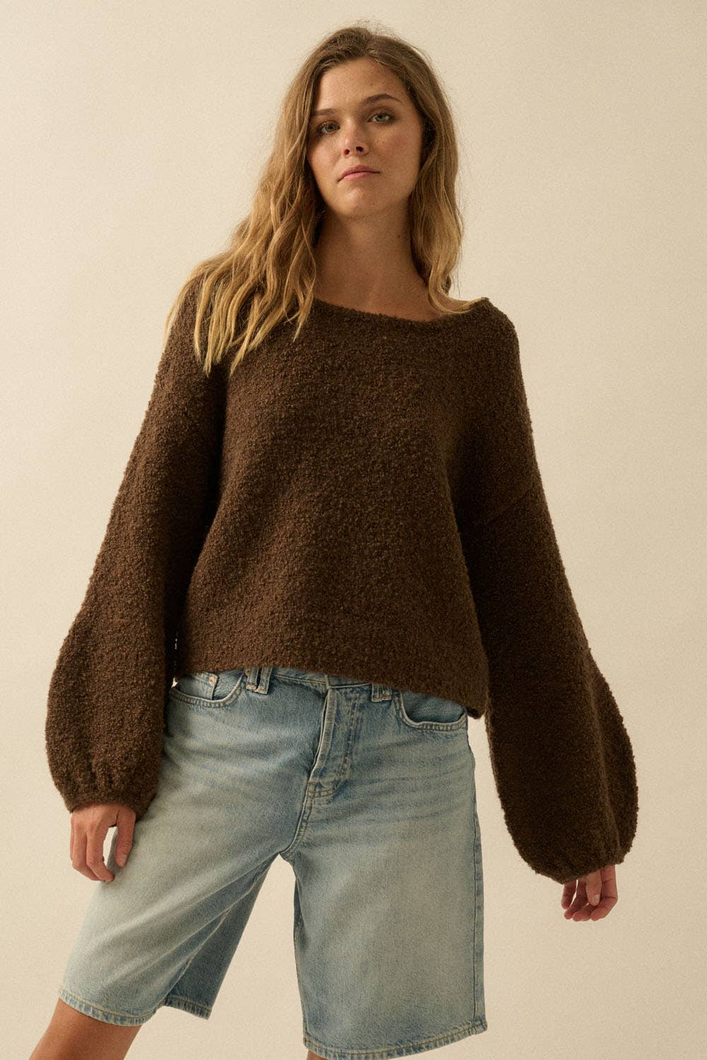 Promesa USA Stella Bubble-Sleeve Sweater Chocolate