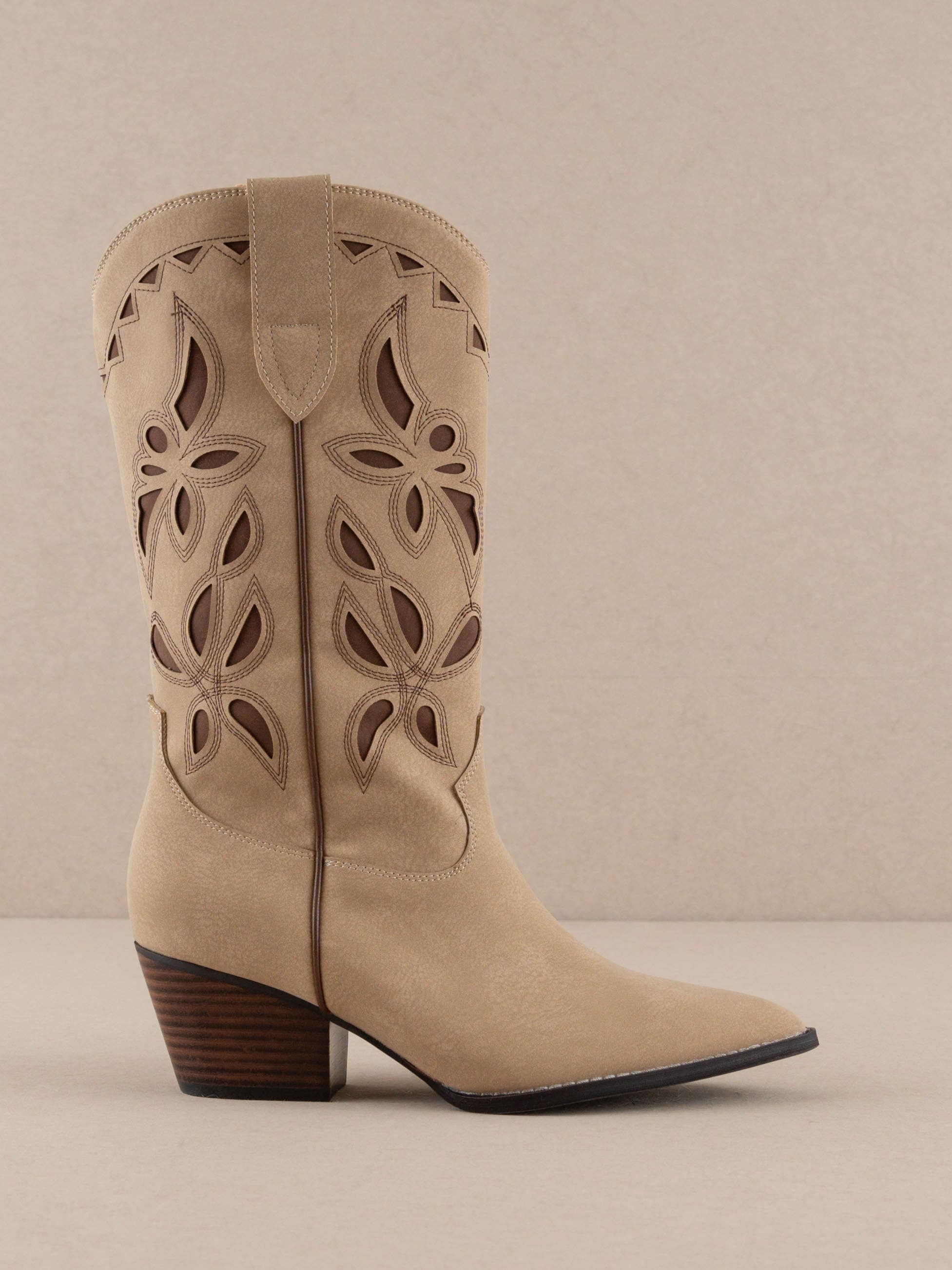 OASIS SOCIETY THE ZINNIA | Khaki Laser Cut Western Boot KHAKI